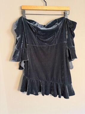 NBD Velvet Off-Shoulder Top in Charcoal Gray